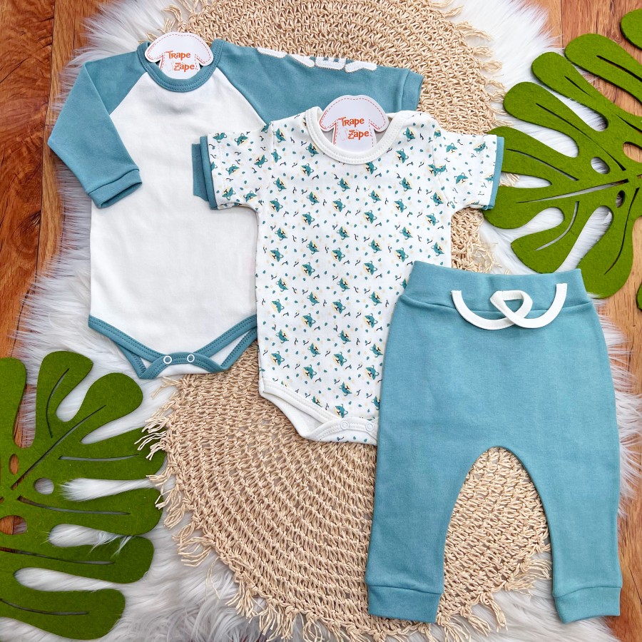 CONJ. DE MALHA 3 PEÇAS - Baby Raposinhas - Verde Menta